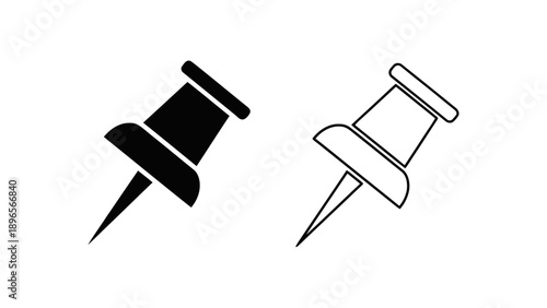 Vector illustration of a pushpin icon set, flat design style, on transparent background