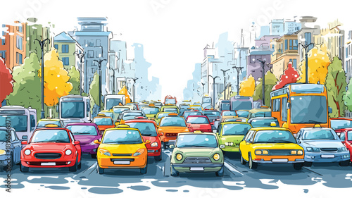 Vibrant Urban Street Scene with Multicultural Traffic Congestion in City