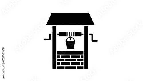 Vector illustration of a traditional water well with a bucket and crank design, on transparent background