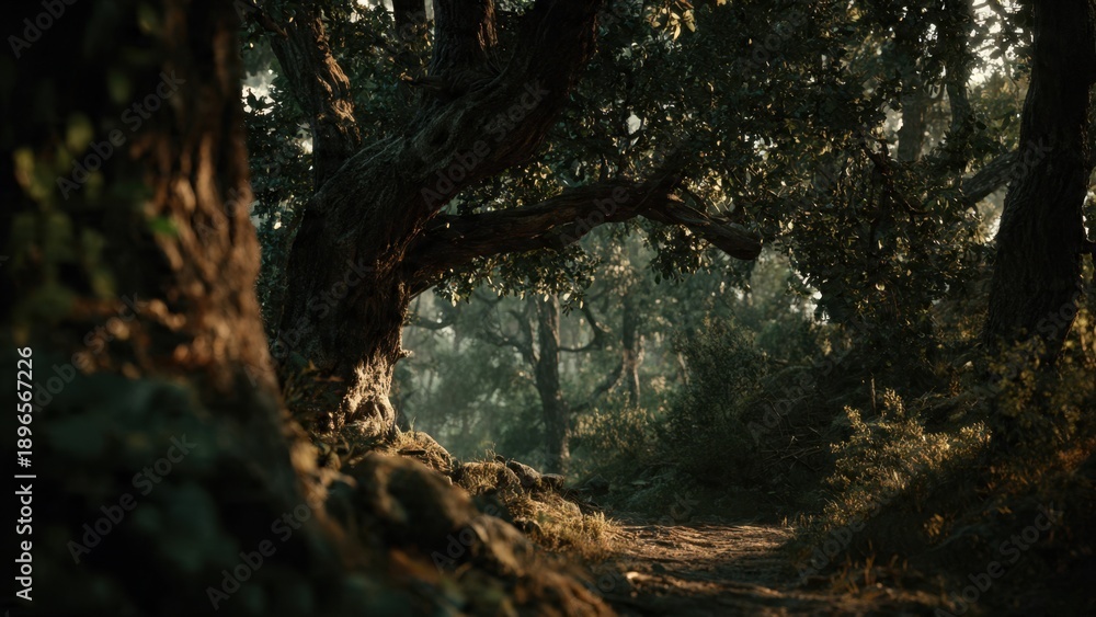 Obraz premium Sunlit Path Through a Forest