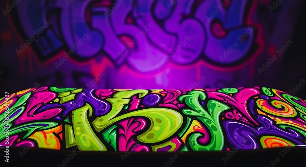 Obraz premium Neon Graffiti Art on Curved Surface Under Blacklight Keywords: graffiti, art, neon, fluorescent