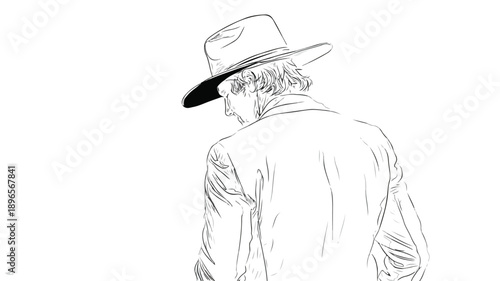 Detailed Cowboy Drawing on Paper Vector with Outline Isolated on White Background