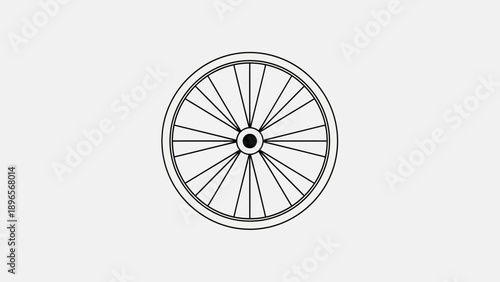 Clean line art illustration of a bicycle wheel on a white background.