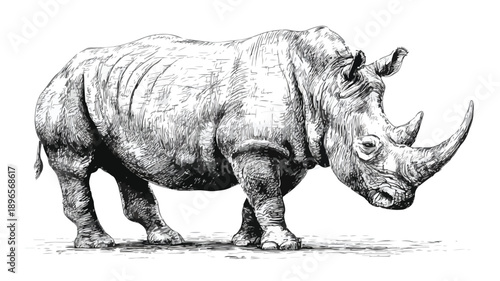 Detailed Hand-drawn Black and White Rhinoceros Sketch for Artistic Projects