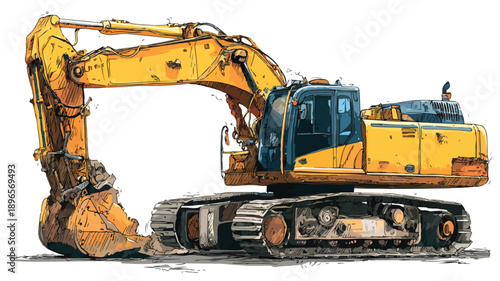 Professional Excavator Vector Art and Illustration with Detailed Outlines