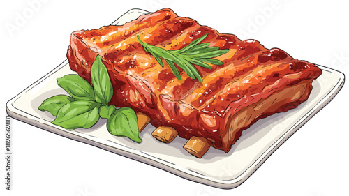 Grilled Pork Rib Cartoon Icon on White Background Vector Illustration