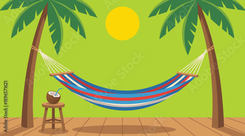 Tropical Hammock Paradise with Coconut Drink.