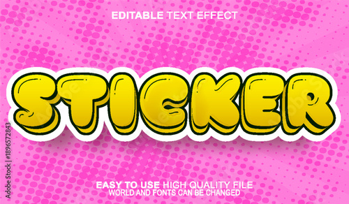 Fotografija Sticker Kids Cute Fun Colorful Vector Fully Editable Smart Object Text Effect
