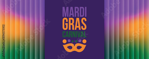 Mardi Gras Carnival in New Orleans. Fat Tuesday. Traditional holiday, celebration annual. Folk festival, costume masquerade, fun party. Carnival mask. Poster, card, banner and background. Vector