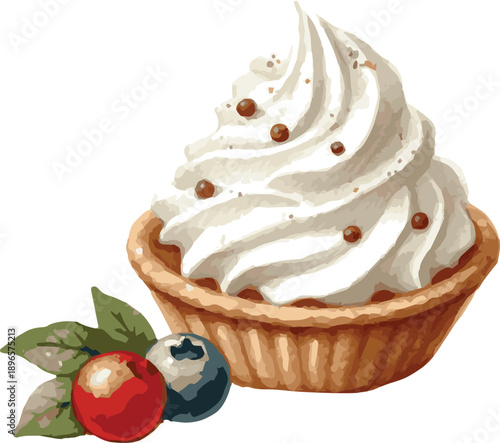 Vector watercolor painted illustration of a bowl of whipped cream