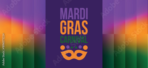 Mardi Gras Carnival in New Orleans. Fat Tuesday. Traditional holiday, celebration annual. Folk festival, costume masquerade, fun party. Carnival mask. Poster, card, banner and background. Vector