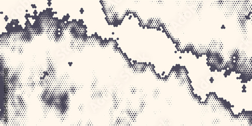 Abstract Vintage Halftone Hexagon Background. Abstract halftone background featuring hexagon and dot patterns with a vintage, distressed texture on a light beige surface.