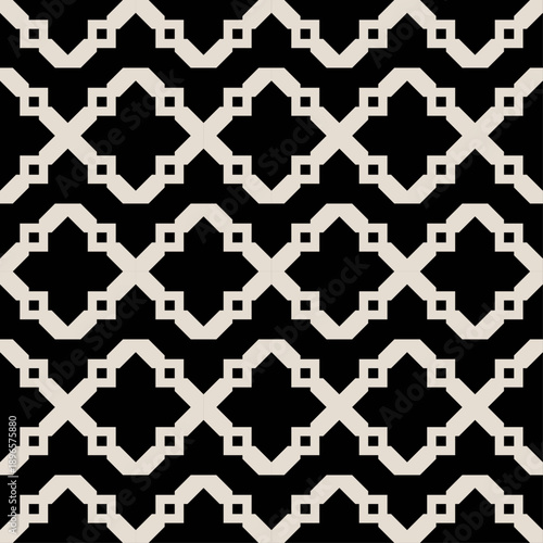 Seamless vector pattern of a bold geometric lattice trellis in black and cream. Ideal for modern home decoration, textile projects, wallpaper designs, and graphic design projects