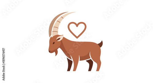 Brown Goat with Large Horns Profile.