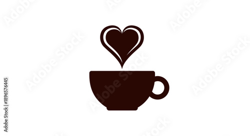 Coffee Cup with Heart Steam Rising.