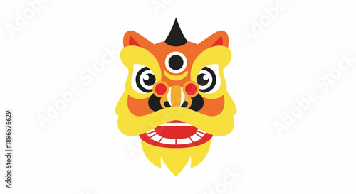 Vibrant Lion Dance Performance Mask Closeup.