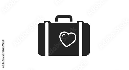 Black suitcase with heart symbol.