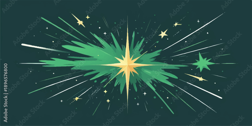 Obraz premium Vector illustration of a bright Christmas star and fireworks over a black night sky abstract background with sparkling holiday lights for a shiny magic celebration pattern