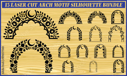 Laser Cut Arch Motif Silhouette Bundle with Islamic Moon and Floral Design