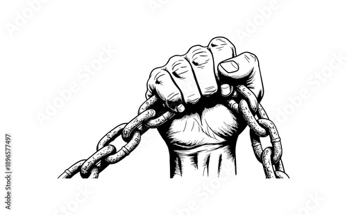 Powerful hand breaking chains symbolizing freedom and strength