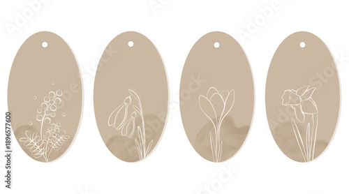 Watercolor floral gift tags with line art flowers.