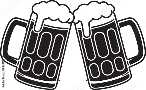 Dynamic beer toast clinking mugs vector icon symbols.
