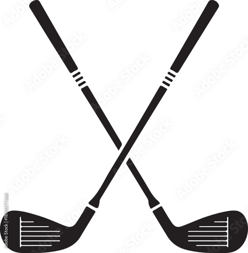 Crossed golf clubs silhouette vector icon illustration.