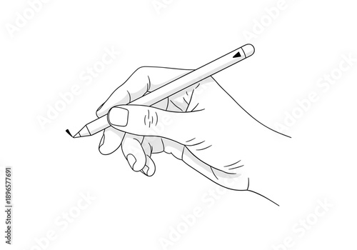 Hand holding stylus pen for digital art in minimal line art style