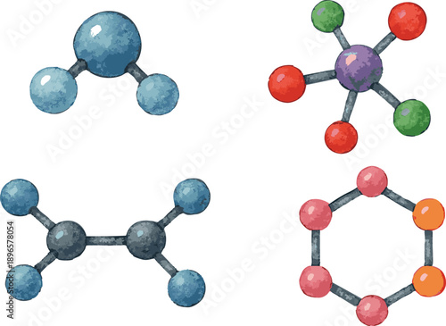 Vector watercolor illustrations of molecules