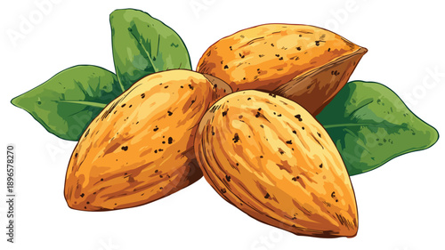 Cute Cartoon Almonds on White Background Vector Illustration