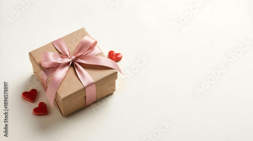 Wallpaper Mural Kraft Gift Box with Pink Ribbon and Small Red Hearts Torontodigital.ca