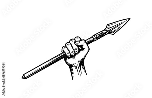 Hand holding spear vector: strong symbol of power and defense
