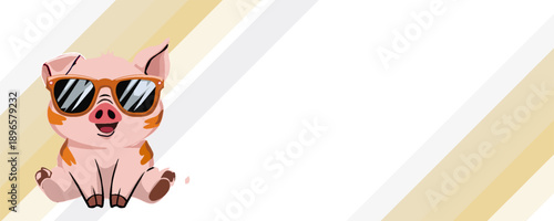 abstract background with blank space depicting a cute pig wearing glasses.