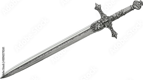 Vintage Medieval Sword Clipart Vector Art and Illustration for Design Projects