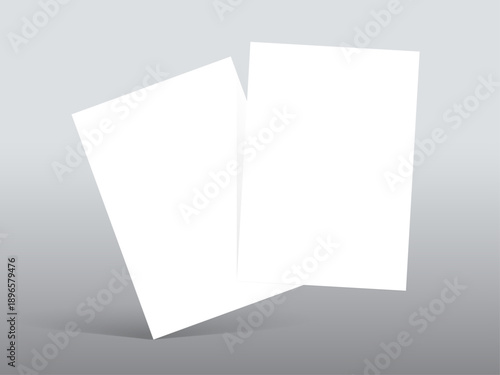 Minimal 3D A4 Paper Mockup Featuring Two Floating Blank Sheets with Shadow, Clean Poster and Flyer Layout for Creative Design Presentation Vector Illustration