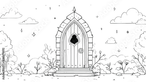 Mystic Doorway Design Concept Vector with Outline Isolated: Intriguing Entry