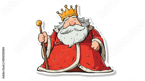 Regal Cartoon King Sticker with Red Robe Illustration for Marketing Materials