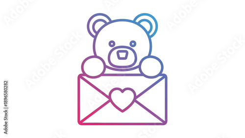 A cute teddy bear emerging from an envelope with a heart, symbolizing love and affection in a simple illustration.