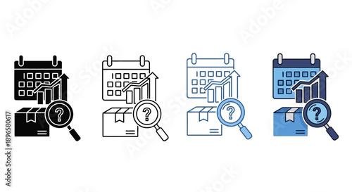 Server icons mix sheet illustration showcasing various server configurations and magnifying glass inspection icons