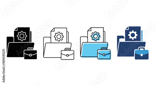 Office Supplies and Stationery Icons Mix Sheet Featuring Folders and Briefcases