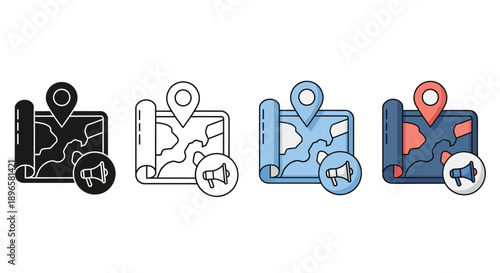 Collection of navigation icons in different styles and colors displayed together on a clean background