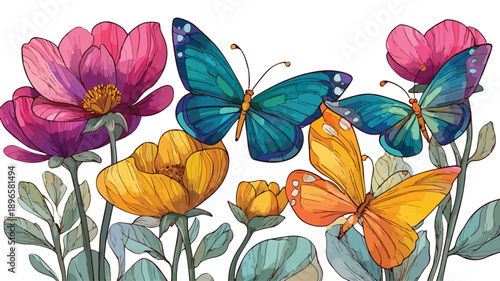 Dynamic Three Butterflies in Vibrant Cartoon Style Battle Scene