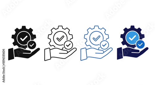 A hand holding a gear with a checkmark, symbolizing approval and quality control in a technical and industrial context, viewed from directly above