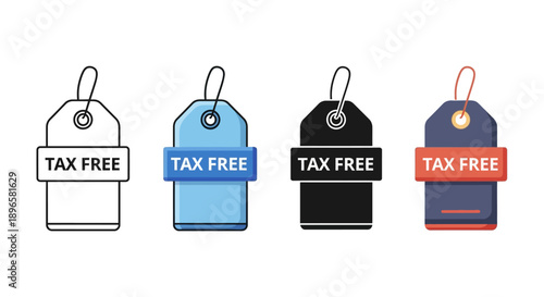 Collection of colorful tax-free labels and tags displayed on various icons in a mix sheet