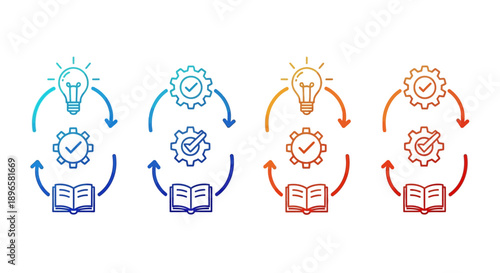 Set of colorful icons representing learning, ideas, and productivity in a modern infographic style, icons mix sheet (207).eps