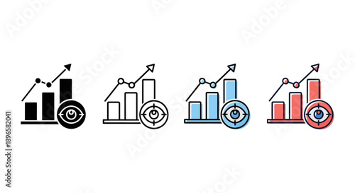 Various icons representing business growth and target achievement in a mix sheet style