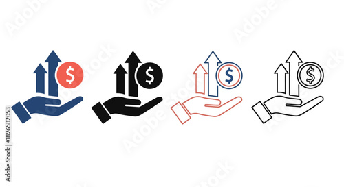 Various hands holding icons representing financial growth and investment opportunities in a modern graphic illustration