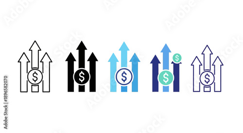 Collection of various dollar sign icons in different styles and colors, mix sheet concept, vector illustration