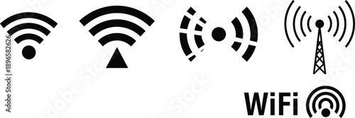 Various Wi- Fi and Wireless Signal Icons and Text on White Background Wi-Fi network