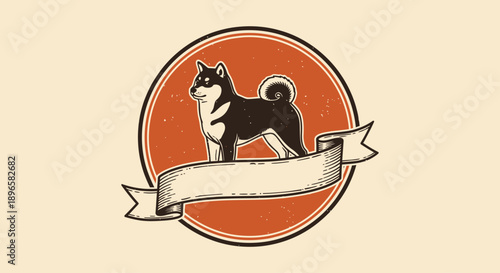 Vintage Shiba Inu Dog Badge Logo Design - Retro Japanese Dog Silhouette Emblem for Pets, Coffee Brands, and Apparel Identity